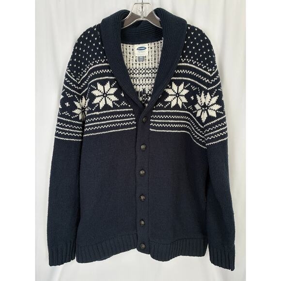 Fair Isle Nordic Cardigan Sweater Mens XXL Blue White Wool Blend Grandpa Cozy - Picture 1 of 6
